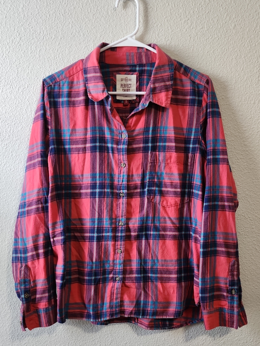 SO Coral Pink Plaid Button-Down Shirt